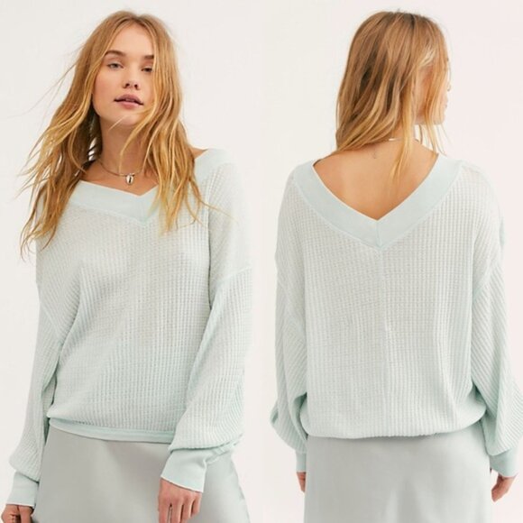 Free People Tops - Free People South Side Thermal Top S Blue Green Italian Mint Lightweight V Neck
